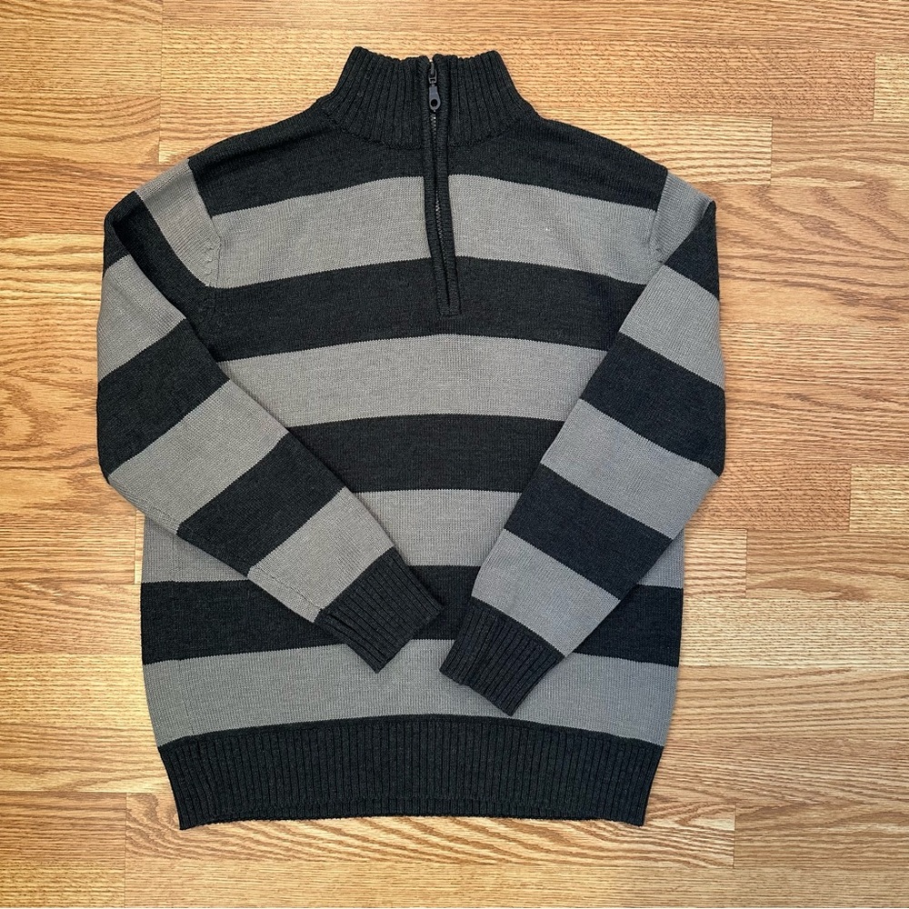 Level Eights Men’s Grey Striped Quarter Zip 100% Cotton Size L